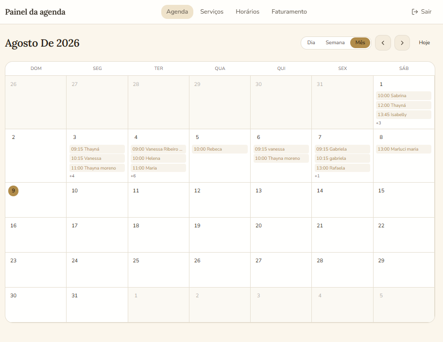 Tela de agenda do sistema de agendamento online